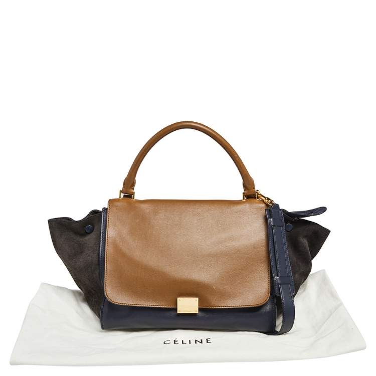 Pre Owned Celine Tri Color Leather and Suede Medium Trapeze Top Handle Bag