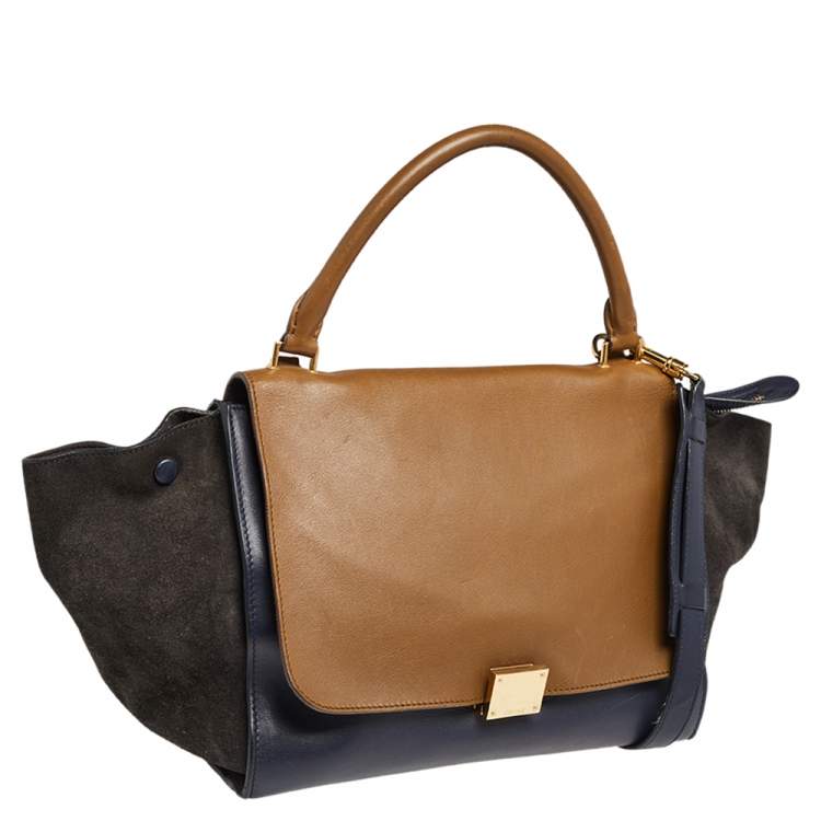 Pre Owned Celine Tri Color Leather and Suede Medium Trapeze Top Handle Bag