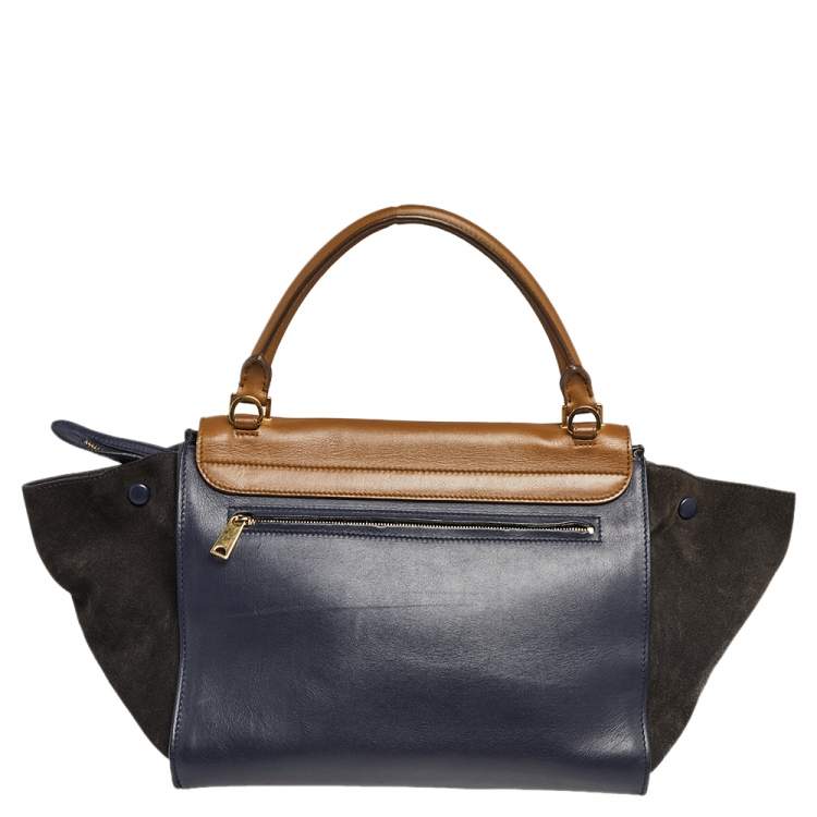 Pre Owned Celine Tri Color Leather and Suede Medium Trapeze Top Handle Bag