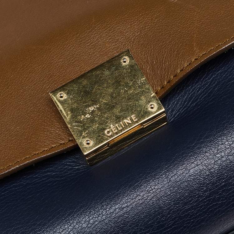 Pre Owned Celine Tri Color Leather and Suede Medium Trapeze Top Handle Bag