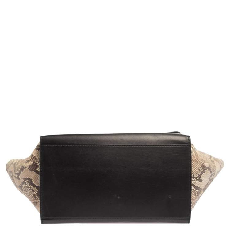 Pre Owned Celine Tri Color Leather and Python Medium Trapeze Top Handle Bag