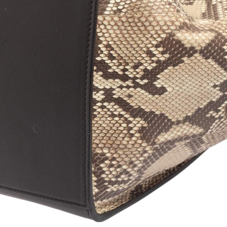 Pre Owned Celine Tri Color Leather and Python Medium Trapeze Top Handle Bag