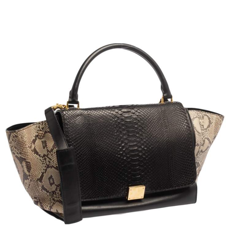 Pre Owned Celine Tri Color Leather and Python Medium Trapeze Top Handle Bag