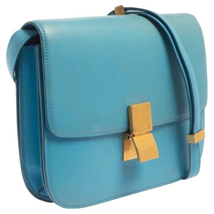 Pre Owned Celine Blue Leather Medium Classic Box Shoulder Bag