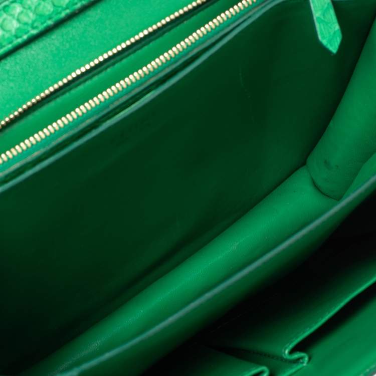 Pre Owned Celine Green Python Medium Classic Box Shoulder Bag