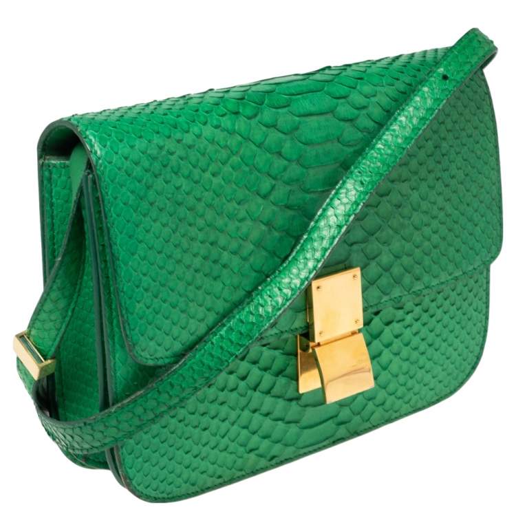 Pre Owned Celine Green Python Medium Classic Box Shoulder Bag