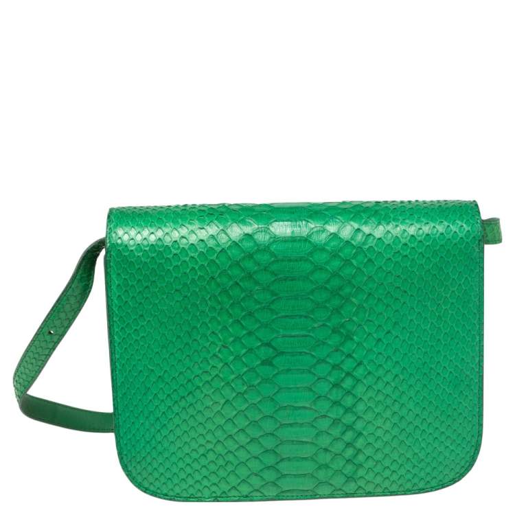 Pre Owned Celine Green Python Medium Classic Box Shoulder Bag