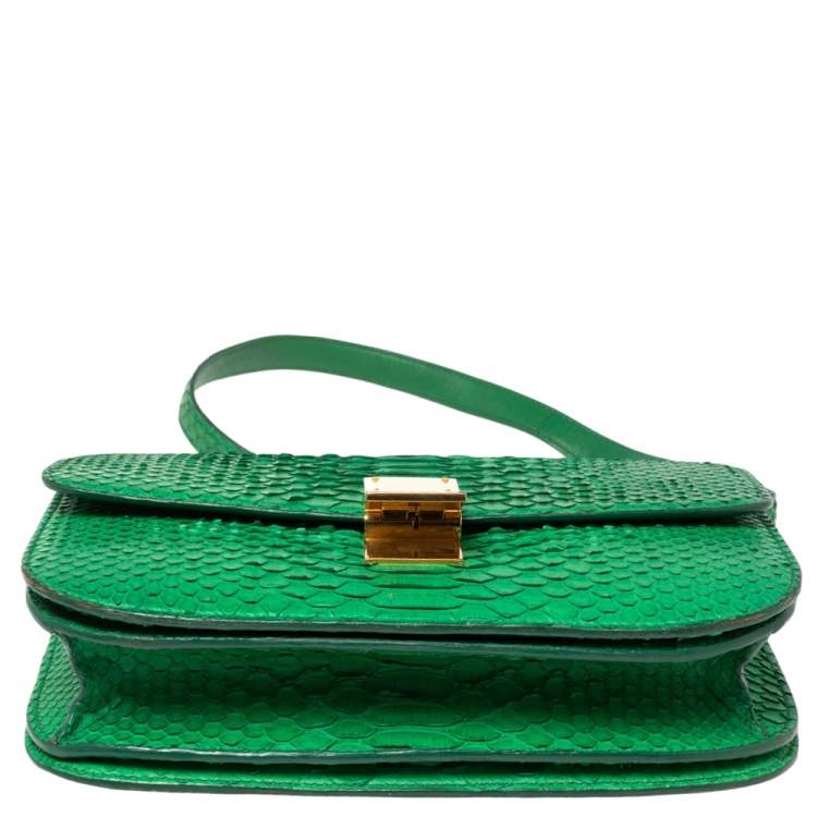 Pre Owned Celine Green Python Medium Classic Box Shoulder Bag