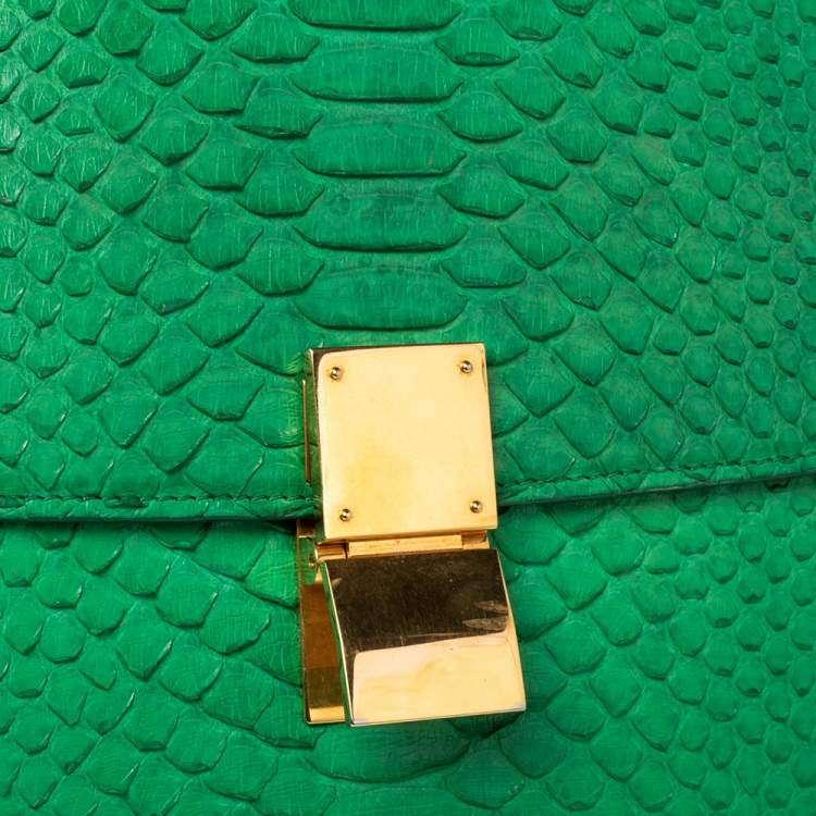 Pre Owned Celine Green Python Medium Classic Box Shoulder Bag