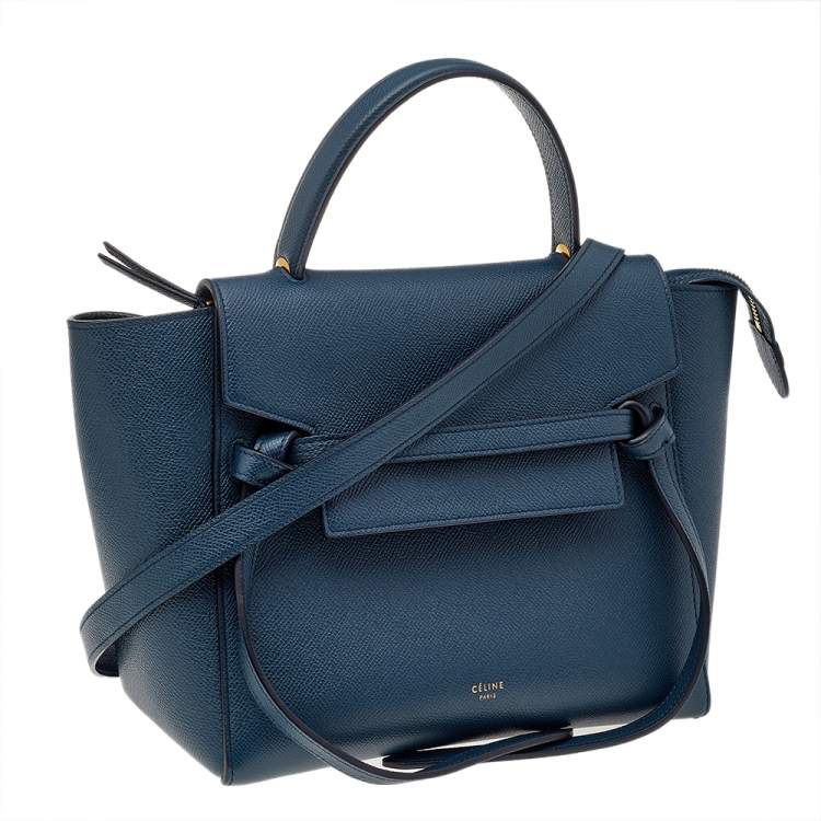 Pre Owned Celine Blue Leather Micro Belt Top Handle Bag