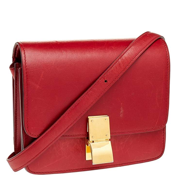 Pre Owned Celine Red Leather Small Classic Box Flap Bag