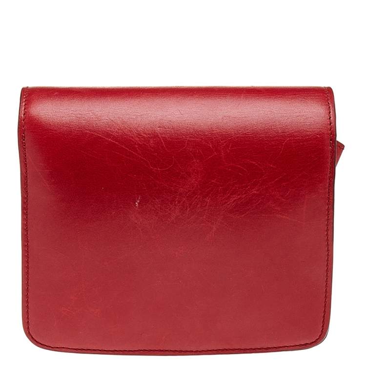 Pre Owned Celine Red Leather Small Classic Box Flap Bag