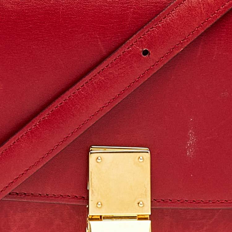 Pre Owned Celine Red Leather Small Classic Box Flap Bag