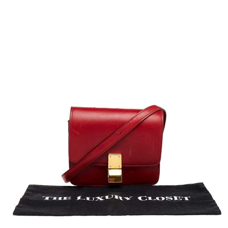 Pre Owned Celine Red Leather Small Classic Box Flap Bag