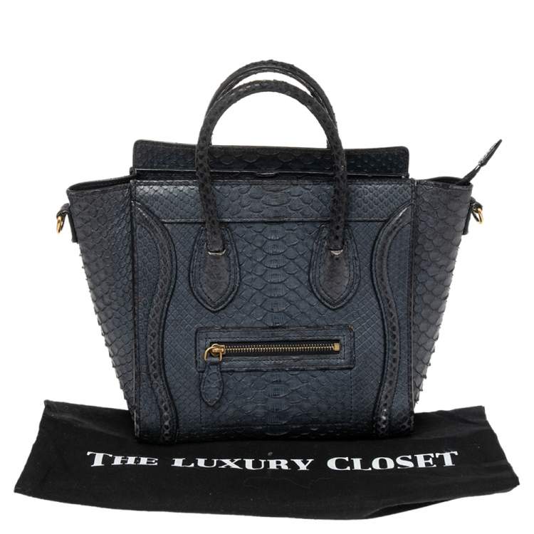 Pre Owned Céline Navy Blue Python Nano Luggage Tote