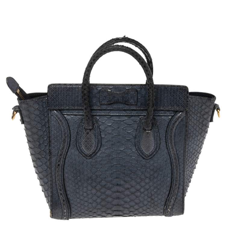 Pre Owned Céline Navy Blue Python Nano Luggage Tote