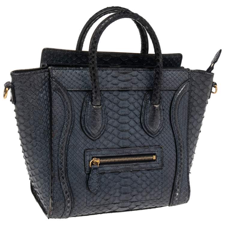 Pre Owned Céline Navy Blue Python Nano Luggage Tote