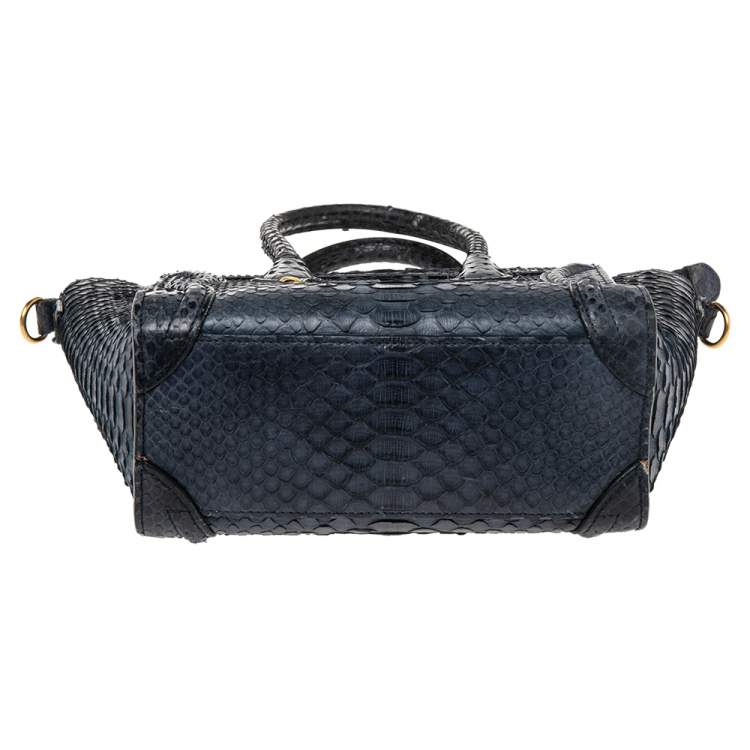 Pre Owned Céline Navy Blue Python Nano Luggage Tote