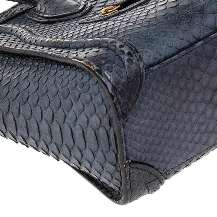 Pre Owned Céline Navy Blue Python Nano Luggage Tote