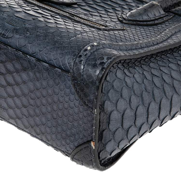 Pre Owned Céline Navy Blue Python Nano Luggage Tote