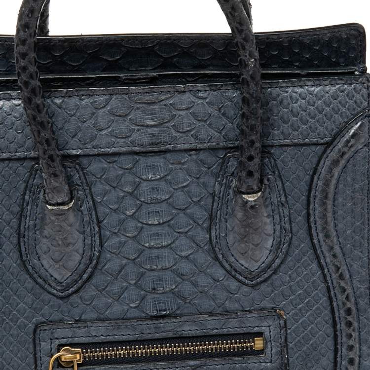 Pre Owned Céline Navy Blue Python Nano Luggage Tote