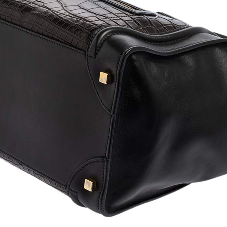Pre Owned Celine Black Leather and Alligator Mini Luggage Tote