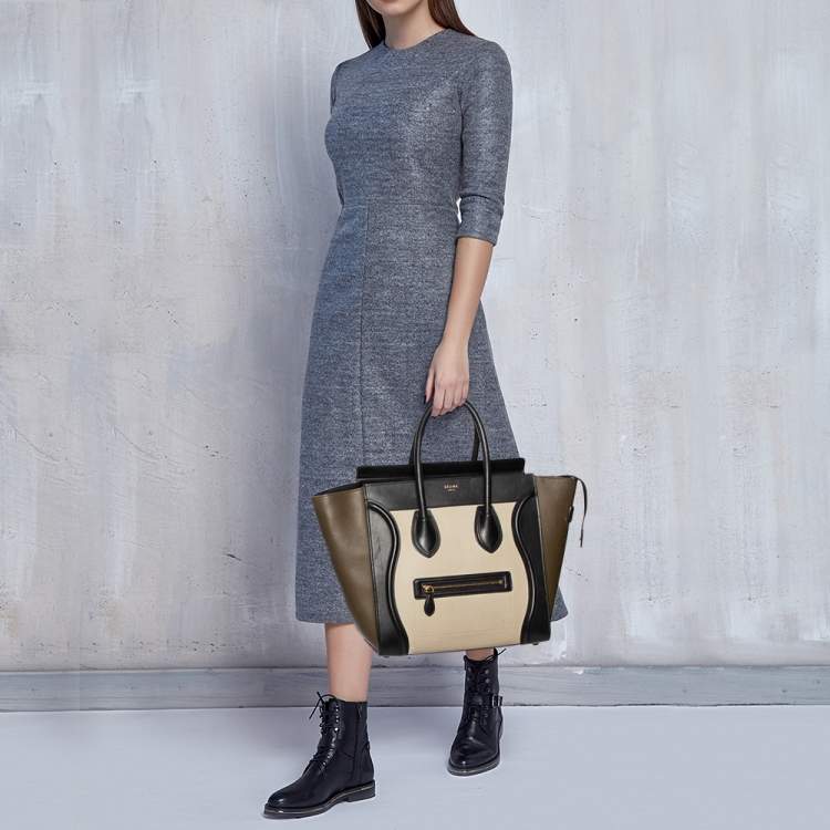 Pre Owned Celine Tricolor Leather Mini Luggage Tote 