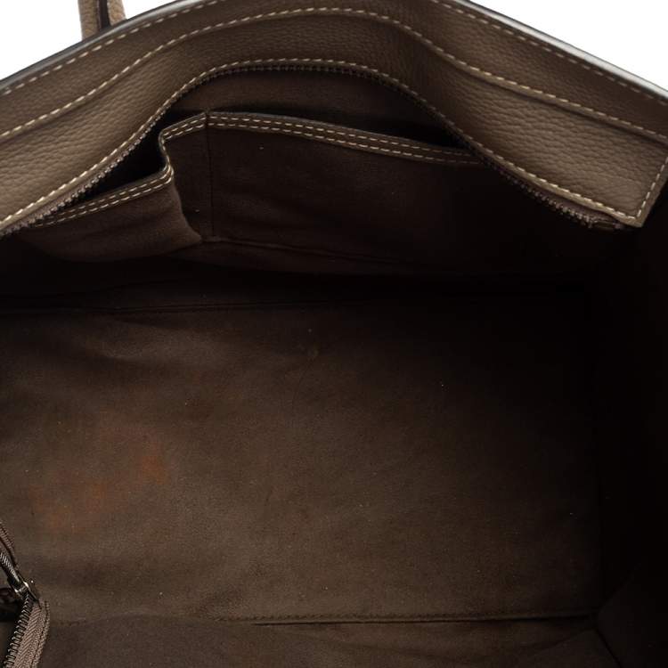Pre Owned Celine Khaki Green Leather Mini Luggage Tote