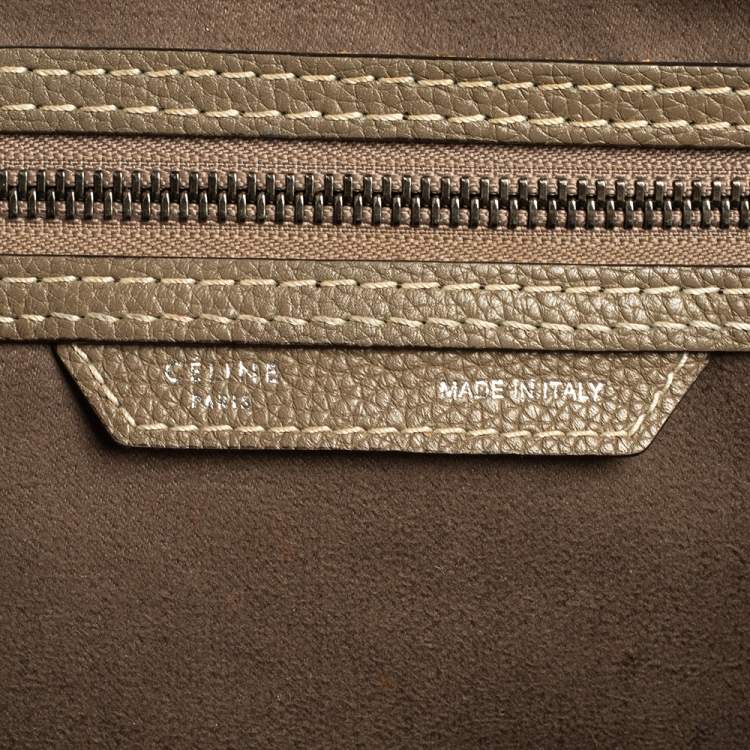 Pre Owned Celine Khaki Green Leather Mini Luggage Tote
