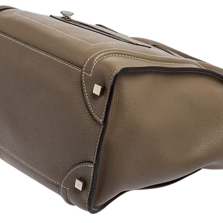 Pre Owned Celine Khaki Green Leather Mini Luggage Tote