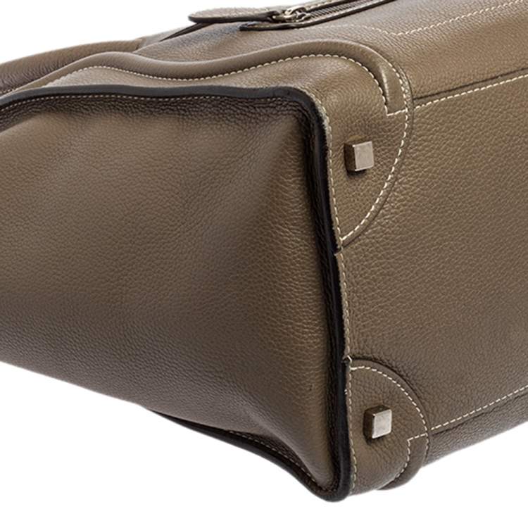 Pre Owned Celine Khaki Green Leather Mini Luggage Tote