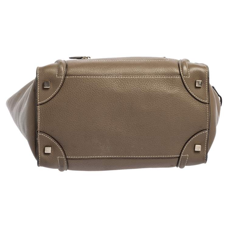 Pre Owned Celine Khaki Green Leather Mini Luggage Tote