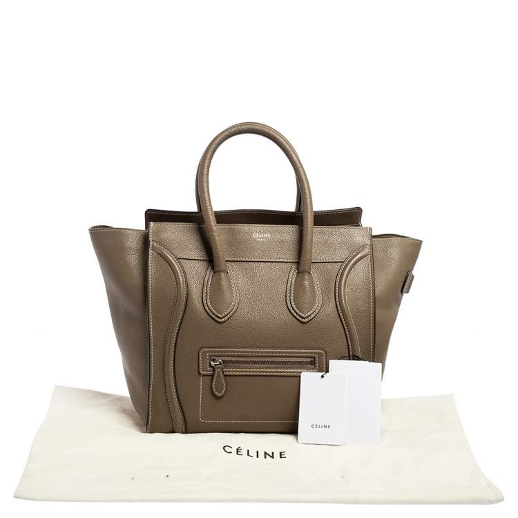 Pre Owned Celine Khaki Green Leather Mini Luggage Tote