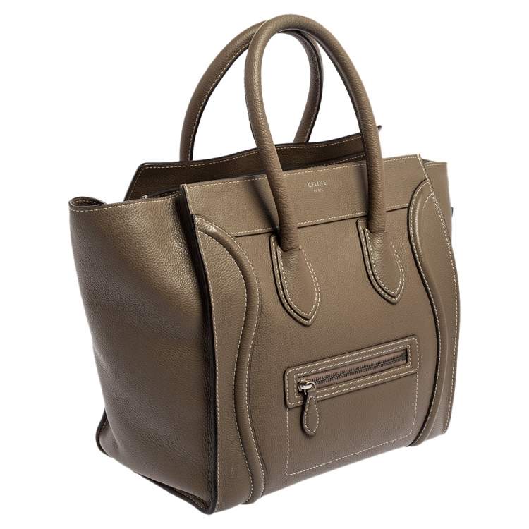 Pre Owned Celine Khaki Green Leather Mini Luggage Tote