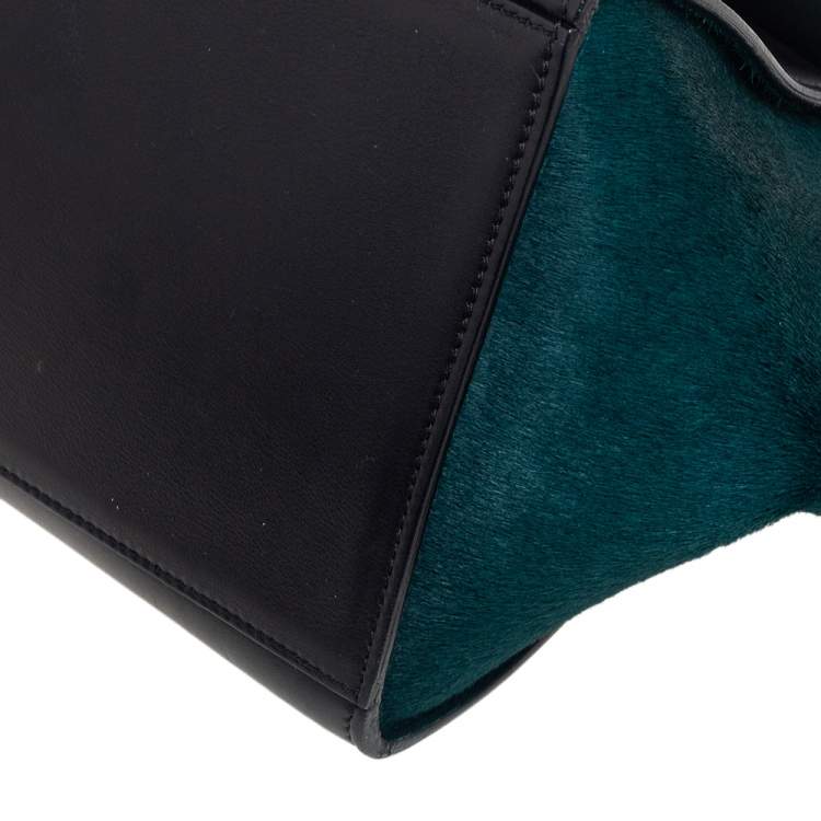 Pre Owned Celine Tri Color Leather and Pony Hair Medium Trapeze Top Handle Bag