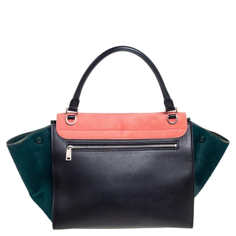 Pre Owned Celine Tri Color Leather and Pony Hair Medium Trapeze Top Handle Bag