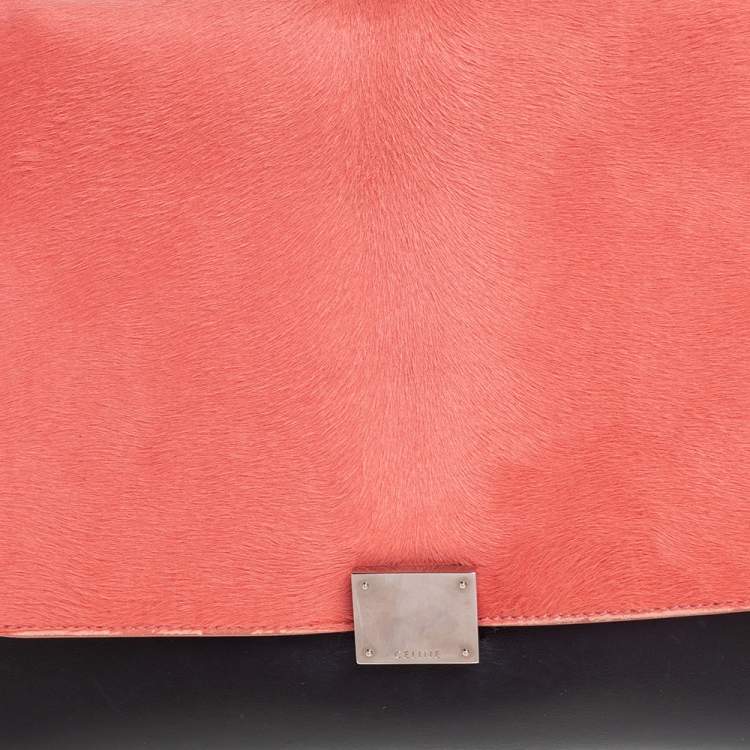 Pre Owned Celine Tri Color Leather and Pony Hair Medium Trapeze Top Handle Bag