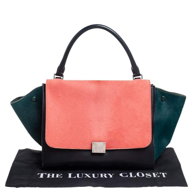 Pre Owned Celine Tri Color Leather and Pony Hair Medium Trapeze Top Handle Bag