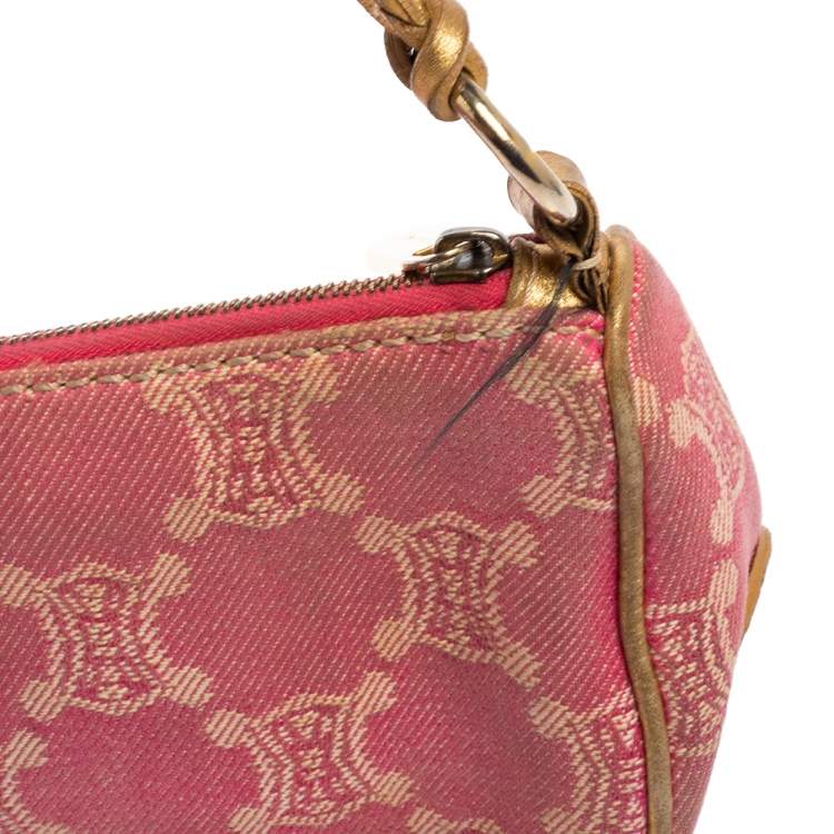 Celine Pink Macadam Canvas And Leather Trim Shoulder Bag