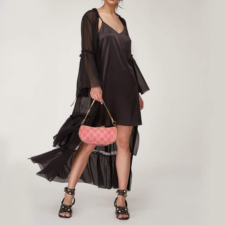 Celine Pink Macadam Canvas And Leather Trim Shoulder Bag