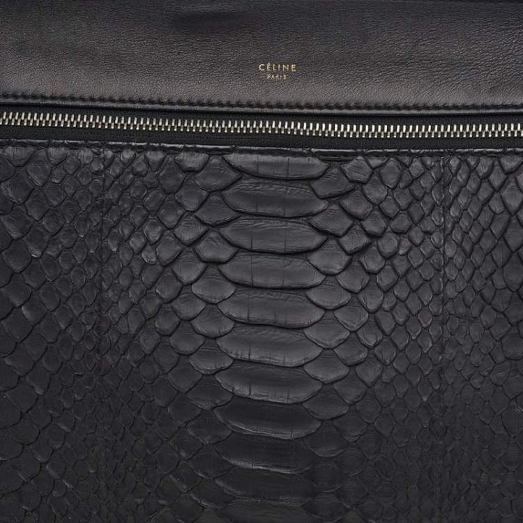Pre Owned Celine Black Python And Leather Medium Edge Top Handle Bag