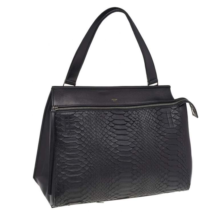 Pre Owned Celine Black Python And Leather Medium Edge Top Handle Bag