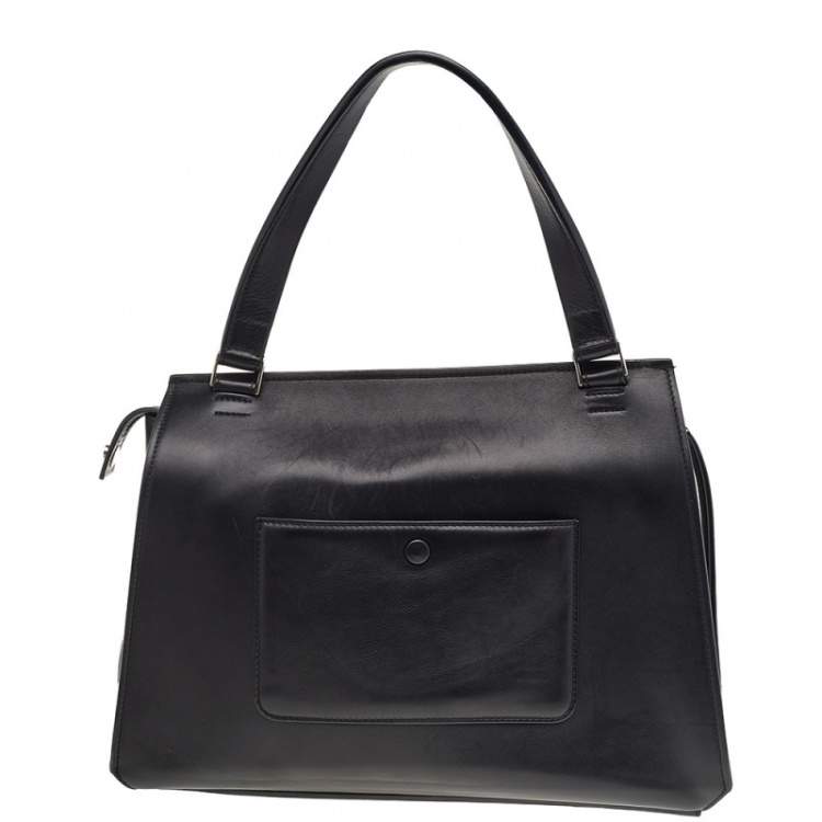 Pre Owned Celine Black Python And Leather Medium Edge Top Handle Bag