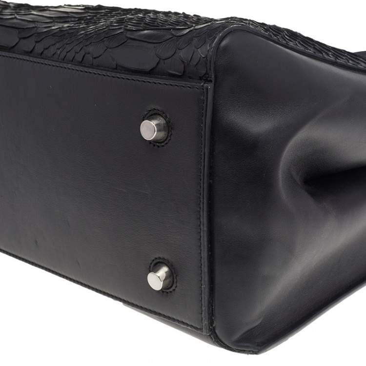 Pre Owned Celine Black Python And Leather Medium Edge Top Handle Bag