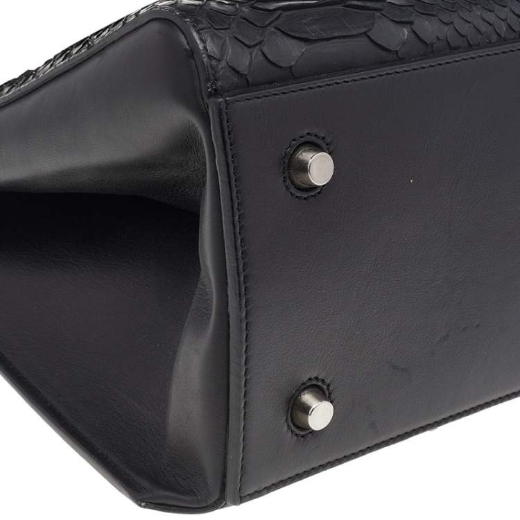 Pre Owned Celine Black Python And Leather Medium Edge Top Handle Bag