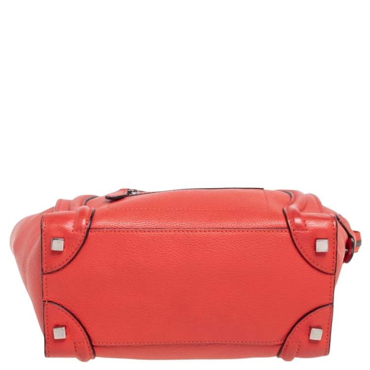 Pre Owned Celine Orange Leather Micro Luggage Tote