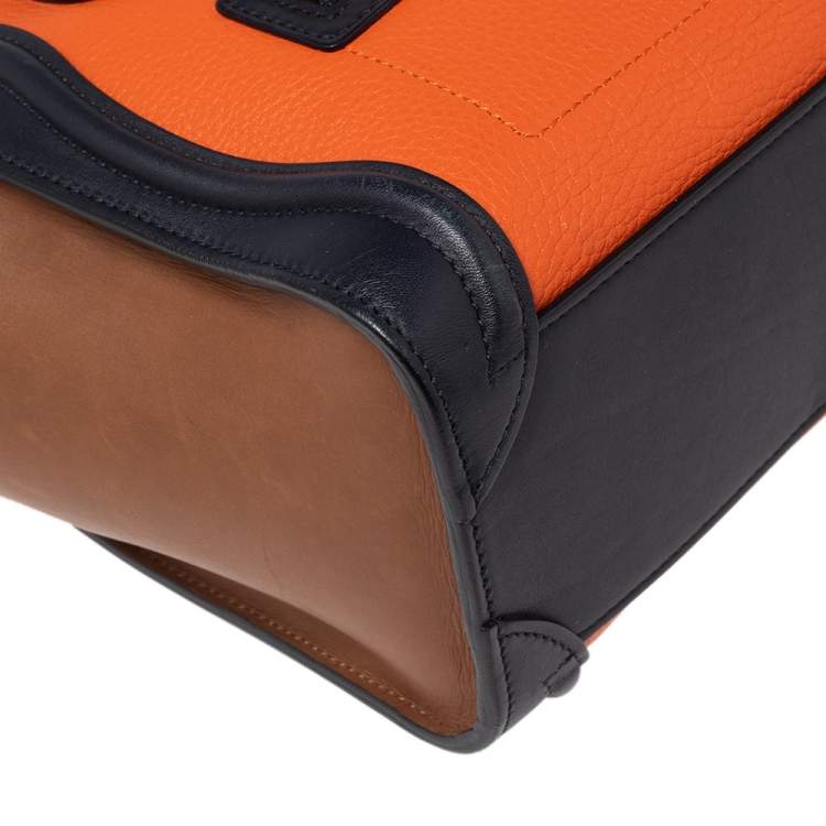 Pre Owned Celine Tri Color Leather Nano Luggage Tote