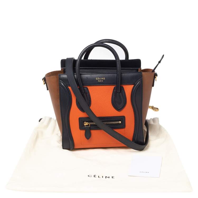 Pre Owned Celine Tri Color Leather Nano Luggage Tote