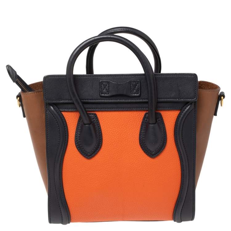 Pre Owned Celine Tri Color Leather Nano Luggage Tote