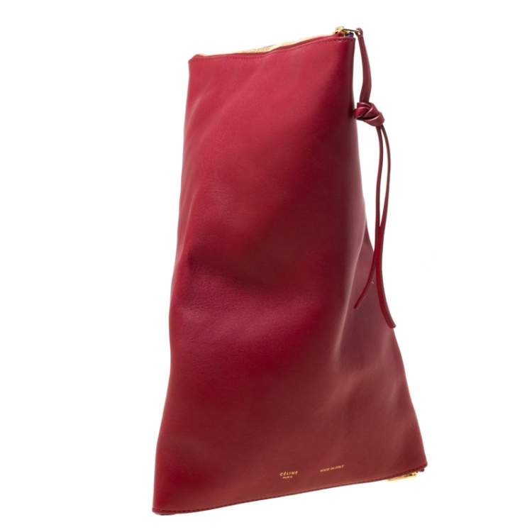 Pre Owned Celine Wine Red Leather Berlingot Clutch